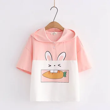 Футболки с коротким рукавом Kawaii Bunny Для девочек-подростков, Милые забавные футболки с графическим рисунком, Женские летние 2021, Японская эстетическая аниме-розовая футболка