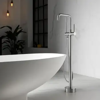 Хромированный смеситель для ванной комнаты с ручным душем из сатинированного никеля