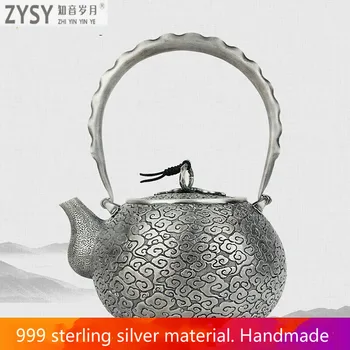 чайный сервиз кунг-фу из чистого серебра, ручное производство, чистый серебряный чайник 999 пробы, чайник с упоминанием луча, коллекция подарков для офиса