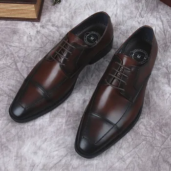 Черная Коричневая Мужская обувь в стиле Оксфорд с перфорацией типа 