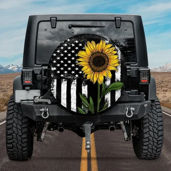 Чехол для запасного колеса с подсолнухом и американским флагом для автомобиля - Автомобильные аксессуары, чехлы для запасных шин на заказ по индивидуальному дизайну