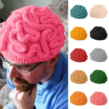 Шапка в форме мозга, Шерстяная шапка ручной вязки, Эластичные шапочки, Женская Мужская повседневная кепка, шапки для вечеринок, Пародия на ужас, шапка-мозг, Зима, 10 цветов