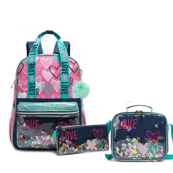 Школьный рюкзак Для девочек, 16-дюймовый школьный рюкзак с пайетками для девочек, с коробкой для ланча, Рюкзак для женщин, Набор школьных принадлежностей для девочек, сумки