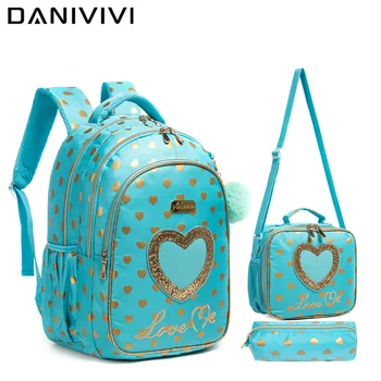 Школьный рюкзак из 3 предметов для девочек, Милый Детский рюкзак Love Kawaii, Школьная сумка, Детский багаж, Сумка для Ланча Vuelta Al Cole, Пенал