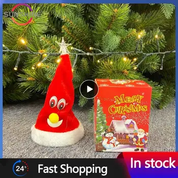Электрическая Рождественская шляпа, Плюшевая игрушка, детские игрушки, подарок, Поющие Светящиеся Качели, музыка, Рождественские шляпы для украшения Рождественской елки