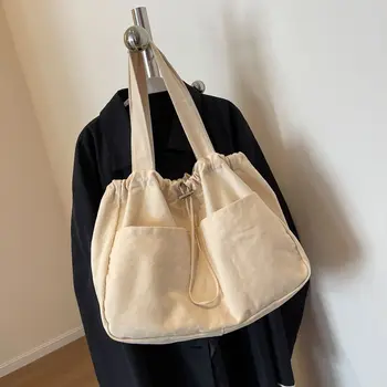 Японская холщовая сумка, простая сумочка с ручкой на шнурке, повседневная универсальная сумка для студенческого класса большой емкости, женская сумка через плечо