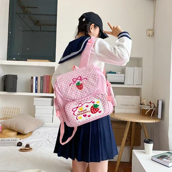 Японские школьные сумки, рюкзак Для детей, Милая Мягкая Девочка, Милая, Вышитая Фруктами, Клубникой, Кружевом, Студенческая школьная сумка, девочка
