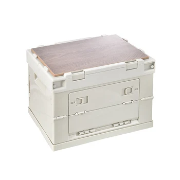 Ящик для хранения для пикника на открытом воздухе, Складной Автомобильный резервный ящик для хранения, Многофункциональная пластиковая коробка с деревянной крышкой